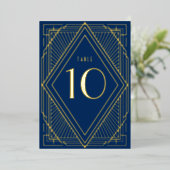 Art Deco Diamond Navy Gold Wedding Table Number Folie Uitnodiging (Staand Voorkant)