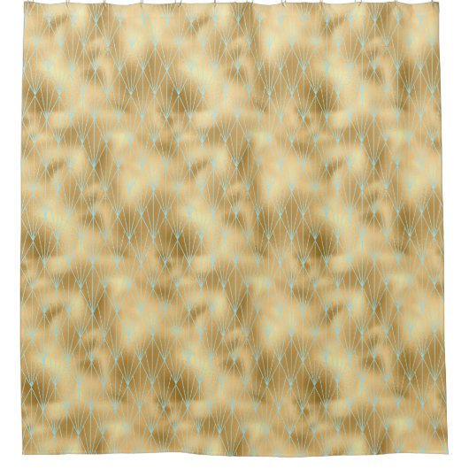 Art Deco Diamond Pattern 2, Gold & Blauwgroen Douchegordijn (Voorkant)