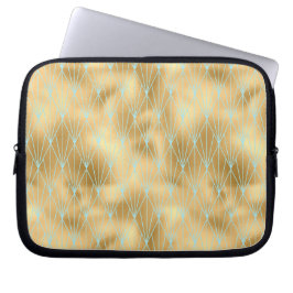 Art Deco Diamond Pattern 2, Gold & Blauwgroen Laptop Sleeve
