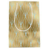 Art Deco Diamond Pattern 2, Gold & Blauwgroen Medium Cadeauzakje (Voorkant)