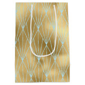 Art Deco Diamond Pattern 2, Gold & Blauwgroen Medium Cadeauzakje (Achterkant)