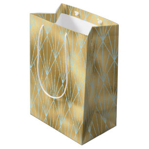 Art Deco Diamond Pattern 2, Gold & Blauwgroen Medium Cadeauzakje