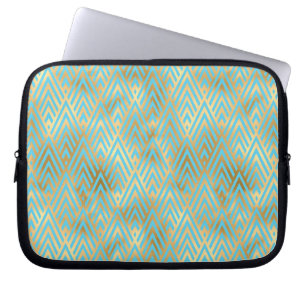 Art Deco Diamond Pattern, Blauwgroen & Gold Laptop Sleeve