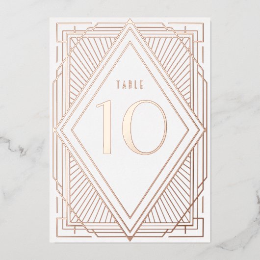 Art Deco Diamond roos Gold Weddeningnummer Folie Uitnodiging (Voorkant)