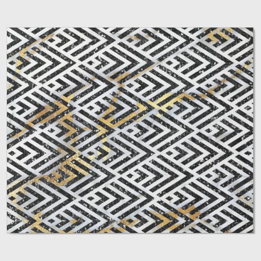 Art Deco Diamond Triangles Black White Marble Cadeaupapier (Vlak)