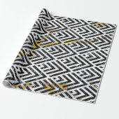 Art Deco Diamond Triangles Black White Marble Cadeaupapier (Uitgerold)