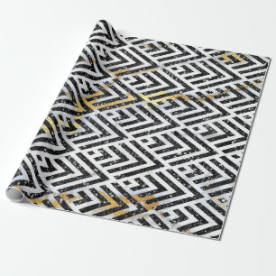 Art Deco Diamond Triangles Black White Marble Cadeaupapier