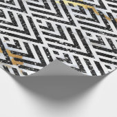 Art Deco Diamond Triangles Black White Marble Cadeaupapier (Hoek)