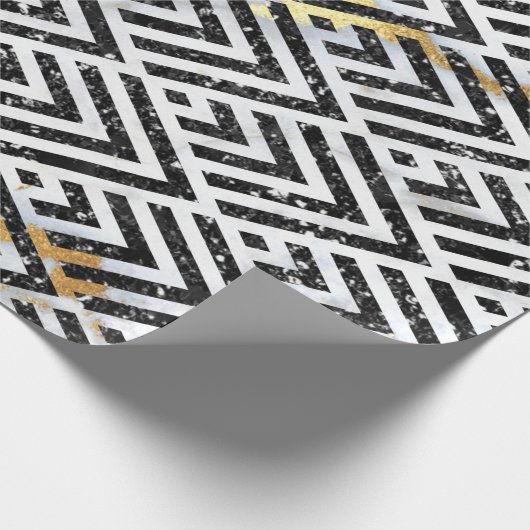 Art Deco Diamond Triangles Black White Marble Cadeaupapier (Hoek)