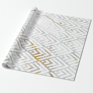 Art Deco Diamond Triangles Grey Gold White Marble Cadeaupapier