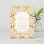 Art Deco Diamond White en Gold Wedding Kaart (Staand voorkant)