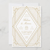 Art Deco Diamond White en Gold Wedding Kaart (Voorkant)