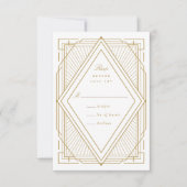 Art Deco Diamond White en Gold Wedding RSVP Kaartje (Voorkant)
