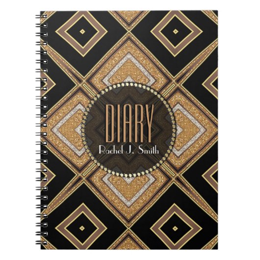 Art Deco Diamonds Black Gold Diary Notitieboek (Voorkant)