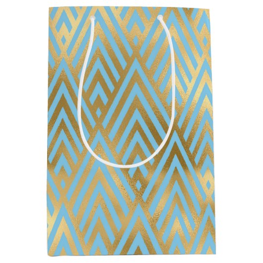 Art Deco Diamonds, Blauwgroen & Gold Pattern Medium Cadeauzakje (Voorkant)