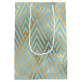Art Deco Diamonds, Blauwgroen & Gold Pattern Medium Cadeauzakje (Achterkant)