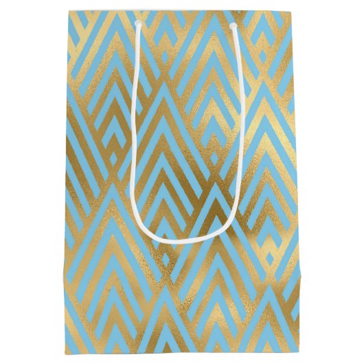 Art Deco Diamonds, Blauwgroen & Gold Pattern Medium Cadeauzakje (Achterkant)