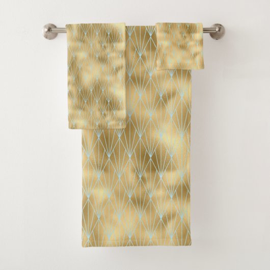 Art Deco Diamonds Patroon 2, Gold & Blauwgroen Bad Handdoek (Insitu)