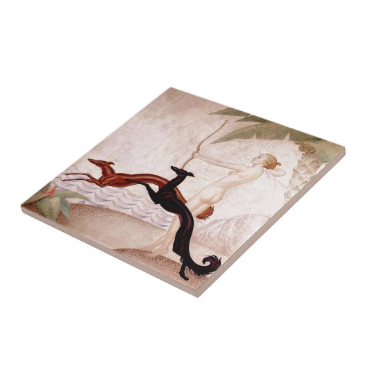 Art Deco Diana en Borzoi Tegeltje (Zijkant)