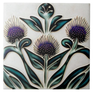 Art Deco Distel Wanddecoratie Art Nouveau Keramiek Tegeltje