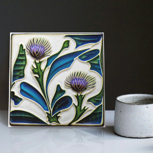 Art Deco Distel Wanddecoratie Art Nouveau Keramiek Tegeltje