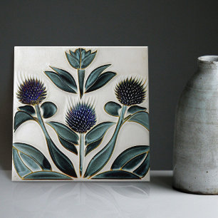 Art Deco Distel Wanddecoratie Art Nouveau Keramisc Tegeltje