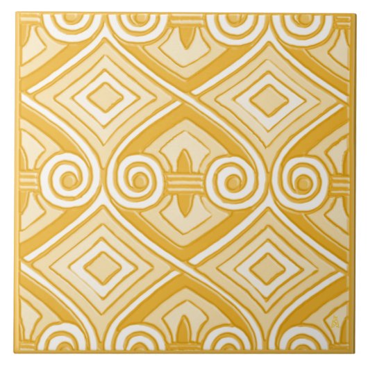 Art Deco Does Persia (Geel en Crème) Tegeltje (Voorkant)