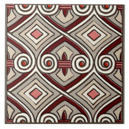 Art Deco Doet Perzië (Tan, koraal, grijs en kastan Tegeltje