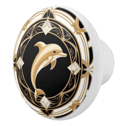 Art Deco Dolfijn Zwart Wit Goud Nautisch Keramische Knop (Rechts)