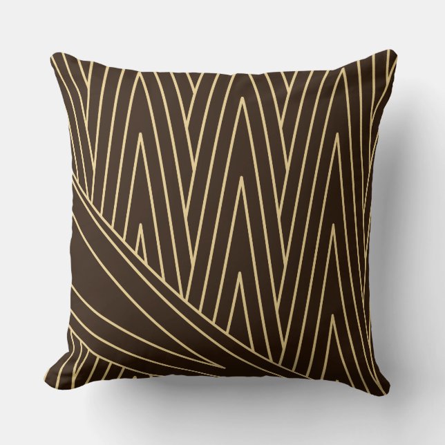Art Deco donkerbruine en gouden sierkussen (Voorkant)