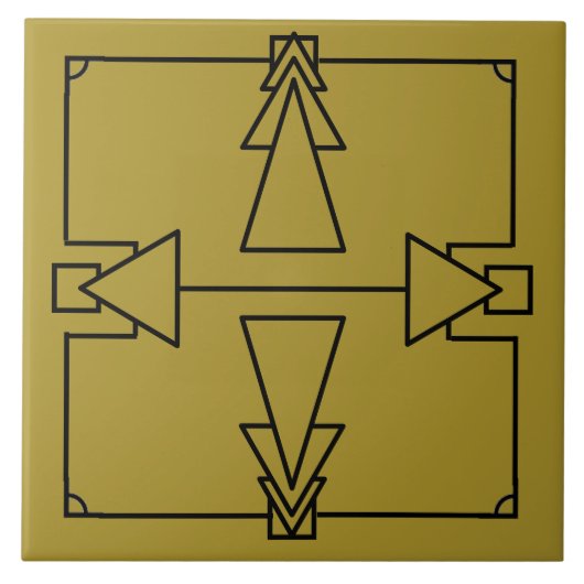 Art Deco Double Arrow op Black en Gold Tegel Tegeltje (Voorkant)