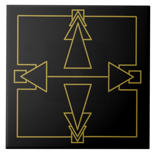 Art Deco Double Arrow Tegel Gold en Black Tegeltje (Voorkant)