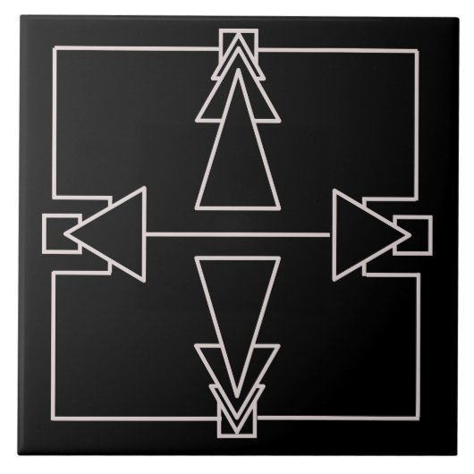 Art Deco Double Arrow-Tegel Silver en Black Tegeltje (Voorkant)