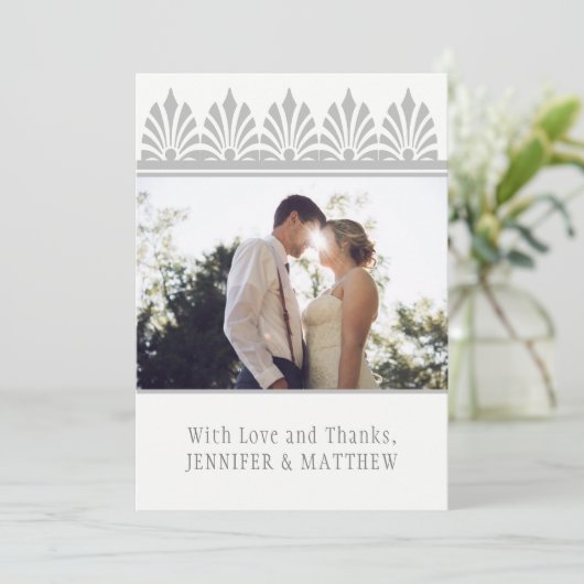 Art Deco Dove Grey en White Foto Dank u | Bedankkaart (Staand voorkant)