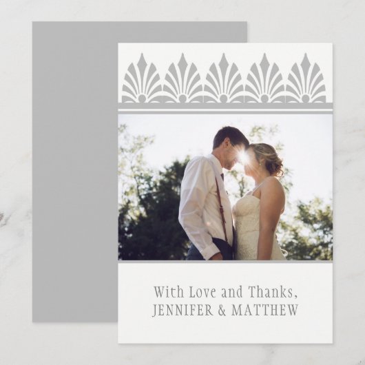 Art Deco Dove Grey en White Foto Dank u | Bedankkaart (Voorkant / Achterkant)