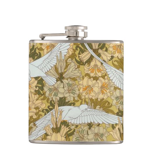  Art Deco Doves en Flowers Heupfles (Voorkant)