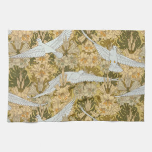  Art Deco Doves en Flowers Theedoek