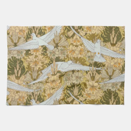Art Deco Doves en Flowers Theedoek (Horizontaal)