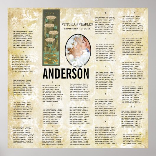 ART DECO Dragonfly Foto Wedding Seding Chart Poster (Voorkant)