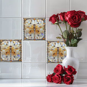 Art Deco Dragonfly Glas in lood Kostbare Pareltjes Tegeltje