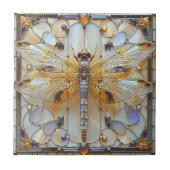 Art Deco Dragonfly Glas in lood Kostbare Pareltjes Tegeltje (Voorkant)