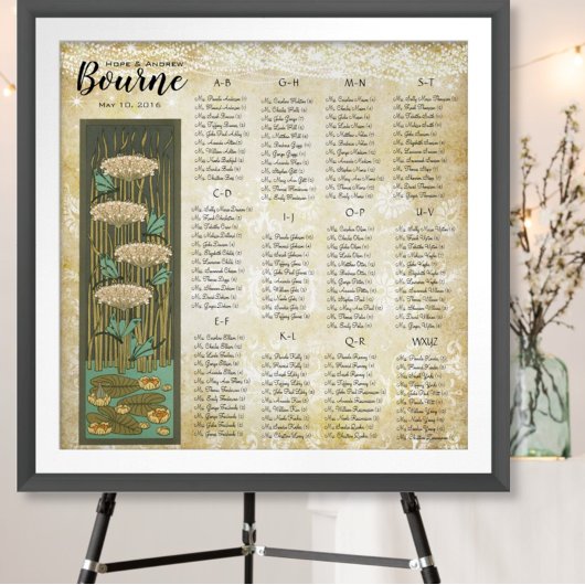ART DECO Dragonfly Lilypad Wedding Seding Chart Poster