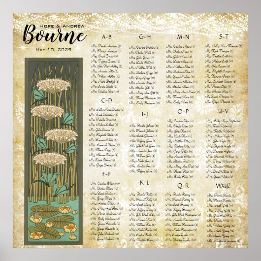 ART DECO Dragonfly Lilypad Wedding Seding Chart Poster (Voorkant)