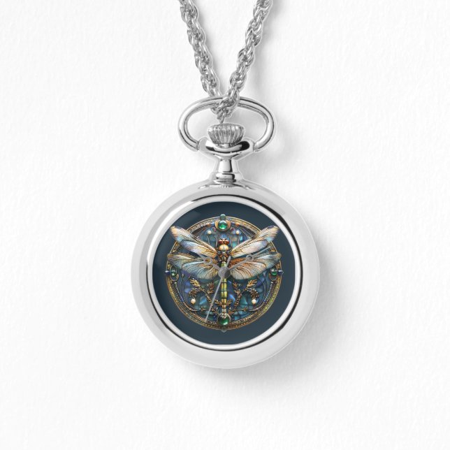 Art Deco Dragonfly Parels Emerald Goud Horloge (Voorkant)