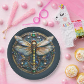 Art Deco Dragonfly Parels Emerald Goud Papieren Bordje (Feest)