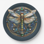 Art Deco Dragonfly Parels Emerald Goud Papieren Bordje (Voorkant)