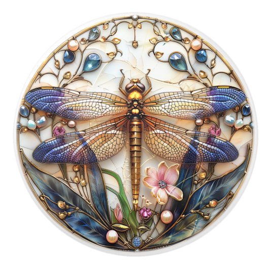 Art Deco Dragonfly Parels Pareltjes Elegant Keramische Knop (Voorkant)