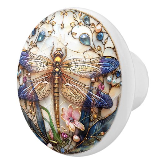 Art Deco Dragonfly Parels Pareltjes Elegant Keramische Knop (Rechts)