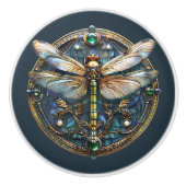 Art Deco Dragonfly Parels Smaragden Goud Turquoise Keramische Knop (Voorkant)
