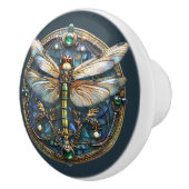 Art Deco Dragonfly Parels Smaragden Goud Turquoise Keramische Knop (Rechts)